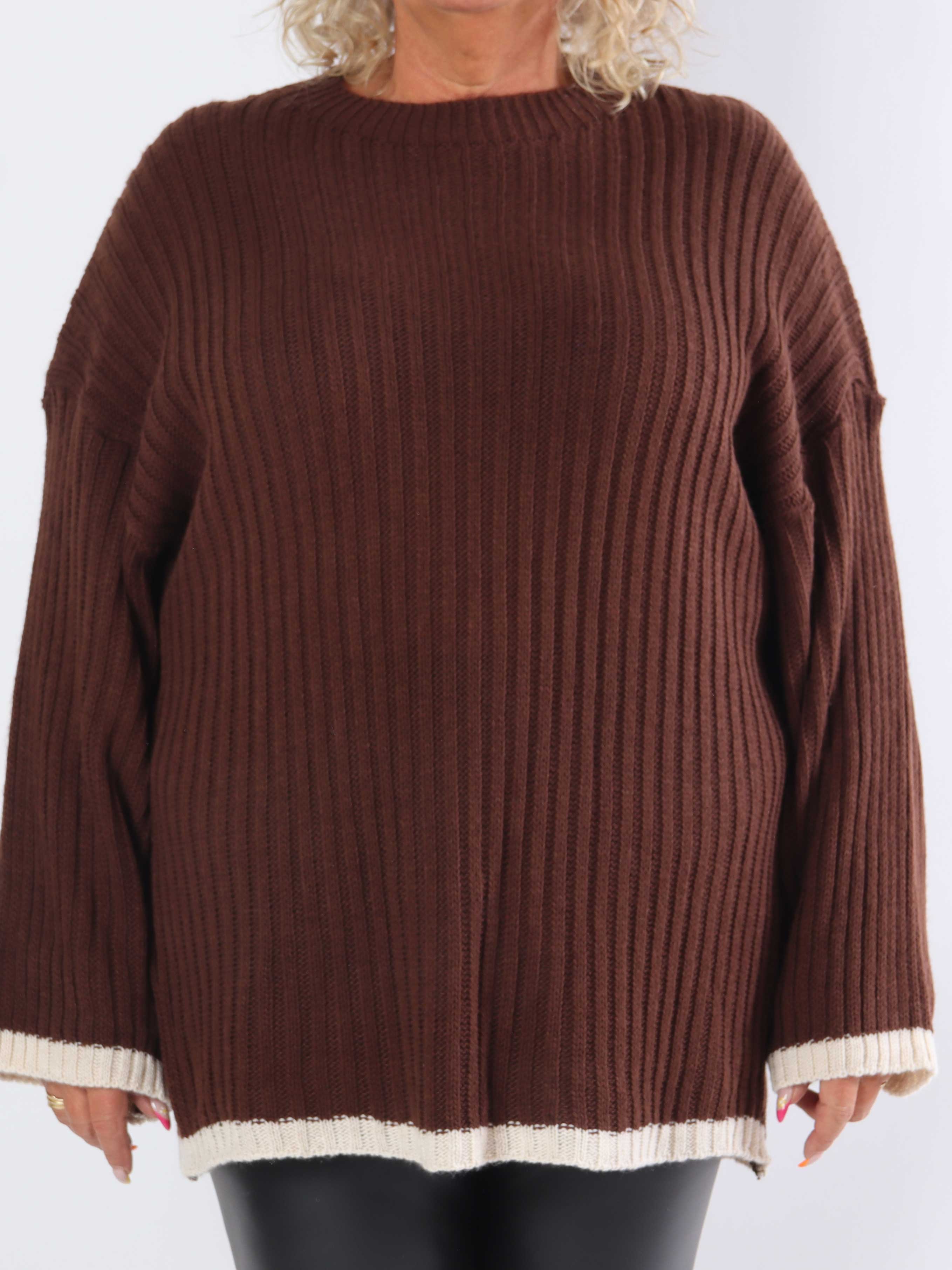 Violet - Plus size strikbluse med farvet kant